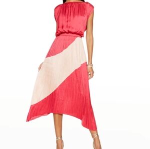Ramy Brook Adena Shiny Smocked Midi Dress, a sleeveless pleated dress Small